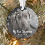 Cute Snowflakes Dog Photo My First Christmas Ornament<br><div class="desc">Did you get a new puppy this year? Add a memory to your tree with this modern keepsake ornament featuring a simple yet elegant design with the message "My First Christmas" in white chalk script and snowflakes along with your dog's name and the year, over your favorite photo. Add the...</div>