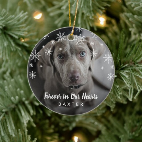 Cute Snowflakes Dog Photo Pet Memorial Ceramic Ornament