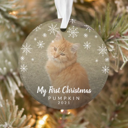 Cute Snowflakes Photo Cat My First Christmas Ornament