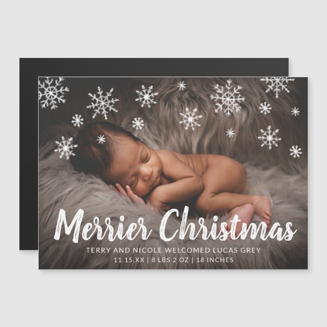 Cute Snowflakes Photo Holiday Birth Announcement (Front/Back)