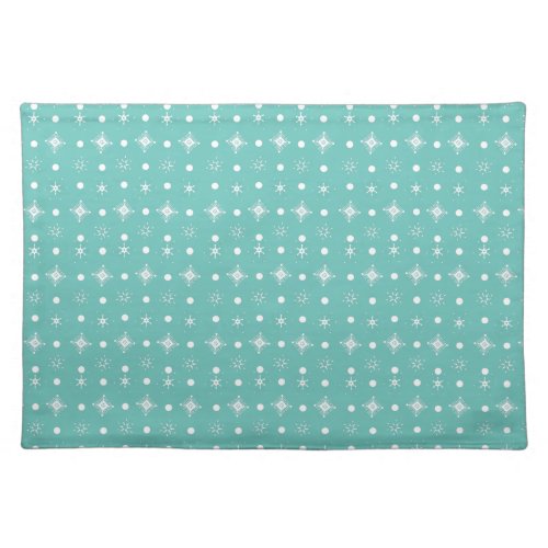 Cute Snowflakes  White Pattern Teal Cloth Placemat