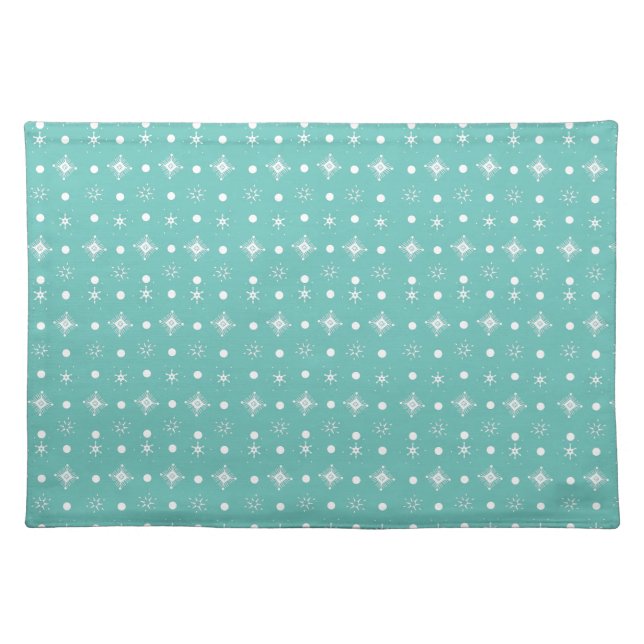 Cute Snowflakes  White Pattern Teal Cloth Placemat (Front)