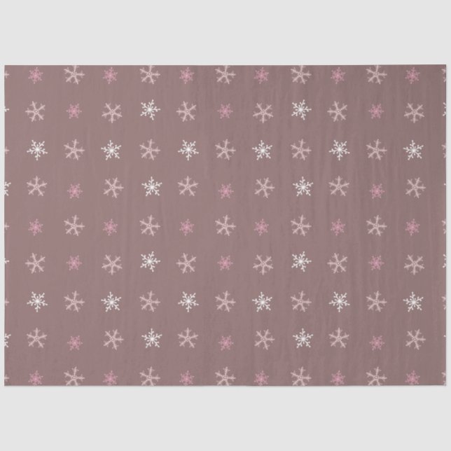 Cute Snowflakes White Silver Brown Pink Christmas Tissue Paper (Front)