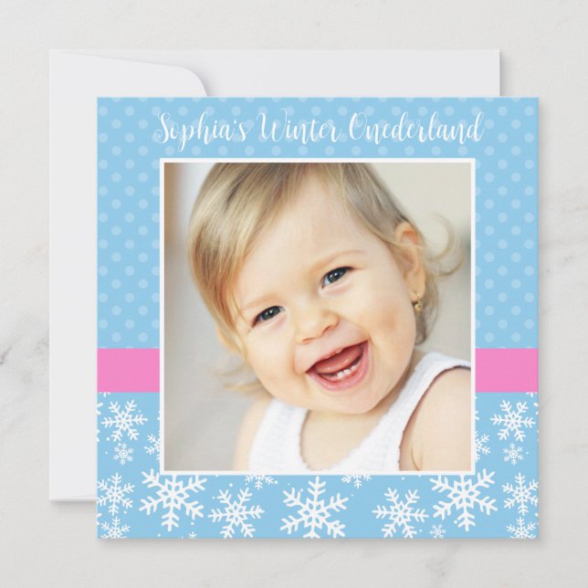 Cute Snowflakes Winter Onederland Photo Birthday Invitation (Front)
