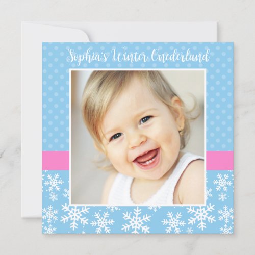 Cute Snowflakes Winter Onederland Photo Birthday Invitations
