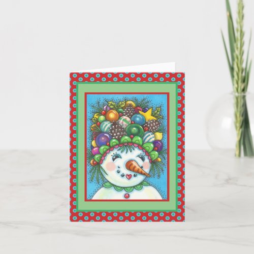 CUTE SNOWGIRL IN CHRISTMAS PARTY HAT COLORFUL CARD