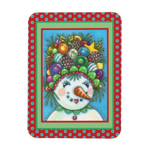 CUTE SNOWGIRL IN CHRISTMAS PARTY HAT COLORFUL MAGNET