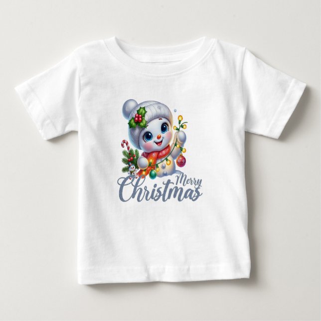 Cute Snowgirl Merry Christmas Lights Tee (Front)