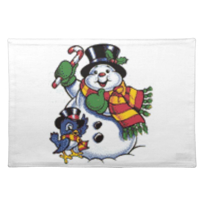 Cute Snowman And Bluebird Placemats