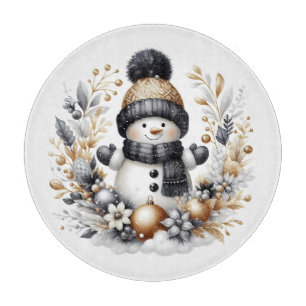 Cute Snowman and Christmas foliage Cutting Board
