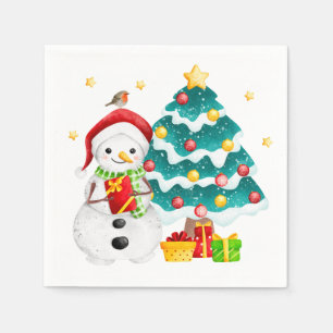 Cute Snowman and Christmas Tree  Napkins