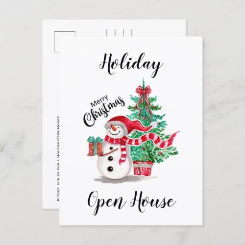 Cute Snowman and Christmas Tree Open House Postcard