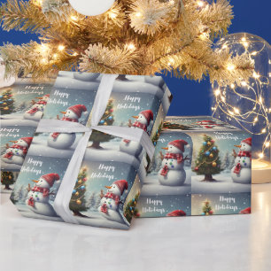 Cute Snowman and Christmas Tree  Wrapping Paper