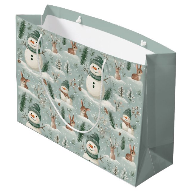 Cute Snowman And Deer Festive  Large Gift Bag (Back Angled)