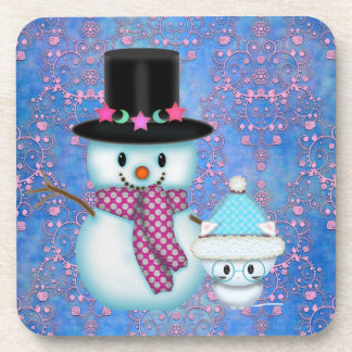 Cute Snowman and Kitten Chrismtas Coasters