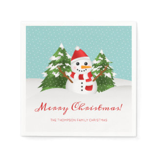 Cute Snowman And Personalizable Name Christmas Napkins
