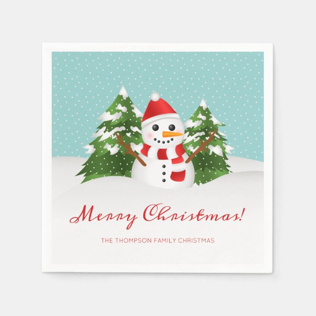 Cute Snowman And Personalizable Name Christmas Napkins (Front)
