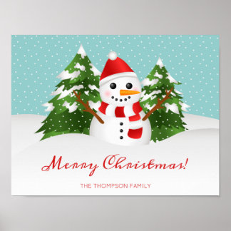 Cute Snowman And Personalizable Name Christmas Poster