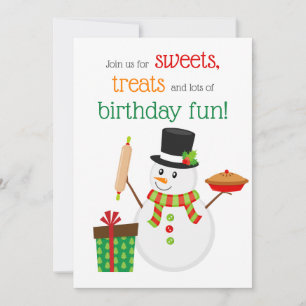 Cute Snowman and Present Christmas Birthday Invitation