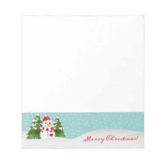 Cute Snowman And Red Merry Christmas Text Notepad