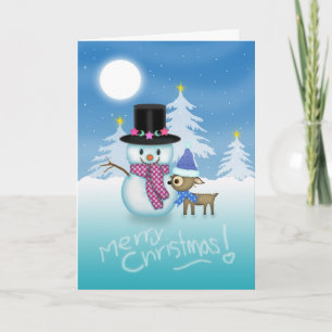 Cute Snowman and Reindeer Christmas Card