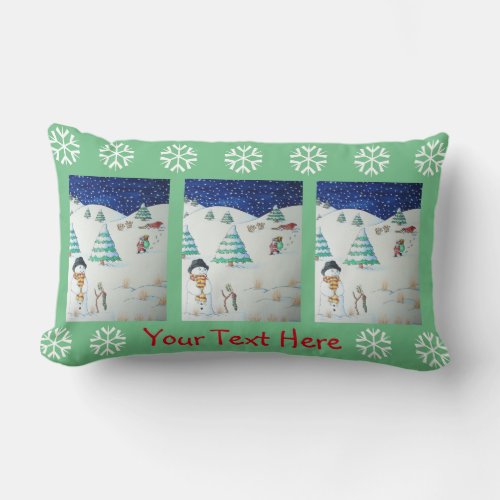 Cute snowman and santa in the snow for christmas lumbar pillow