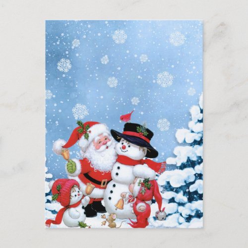 cute  Snowman and Santa Postcard