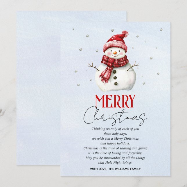 Cute snowman and snow Christmas  Holiday Card (Front/Back)