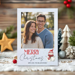 Cute snowman and snow Christmas photo Holiday Card