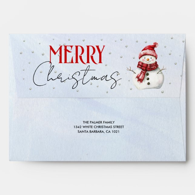Cute snowman and snow Merry Christmas holiday Envelope (Back (Top Flap))