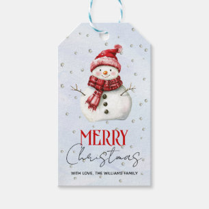 Cute snowman and snow Merry Christmas holiday Gift Tags