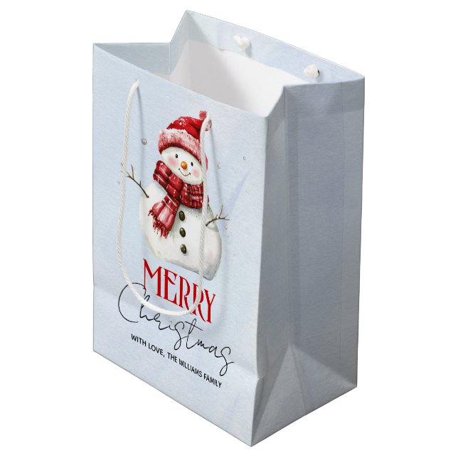 Cute snowman and snow Merry Christmas holiday Medium Gift Bag (Front Angled)