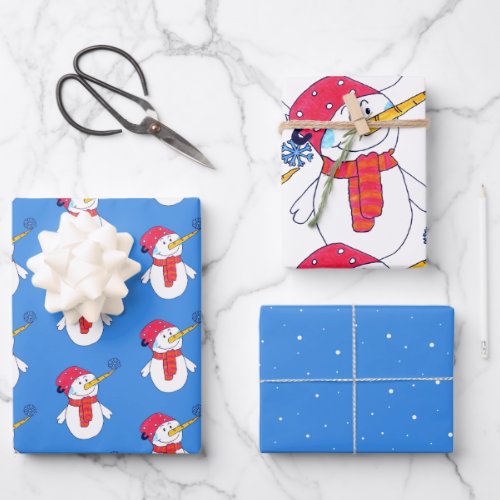 Cute Snowman and Snowflake Pattern Kids Christmas Wrapping Paper Sheets