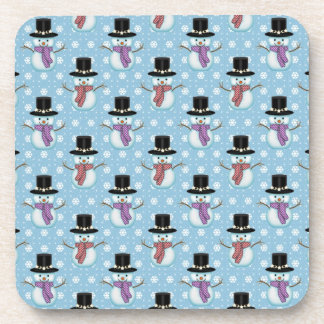 Cute Snowman and Snowflakes Pattern Beverage Coaster