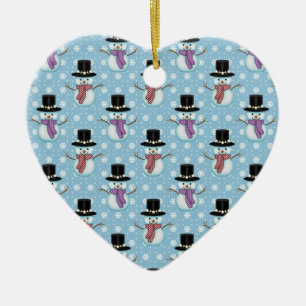 Cute Snowman and Snowflakes Pattern Ceramic Ornament