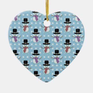Cute Snowman and Snowflakes Pattern Ceramic Ornament