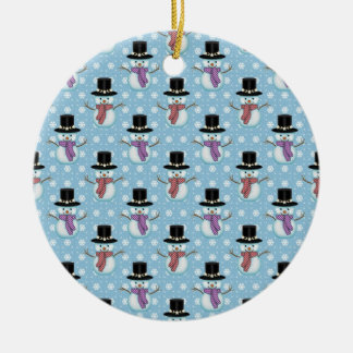 Cute Snowman and Snowflakes Pattern Ceramic Ornament