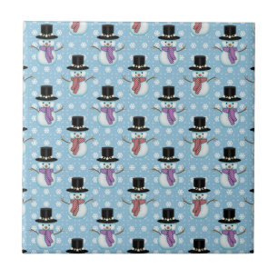 Cute Snowman and Snowflakes Pattern Ceramic Tile