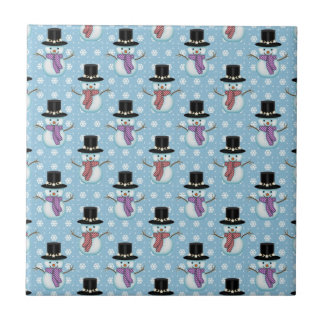 Cute Snowman and Snowflakes Pattern Ceramic Tile