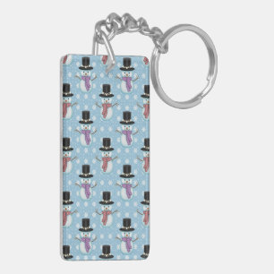 Cute Snowman and Snowflakes Pattern Keychain
