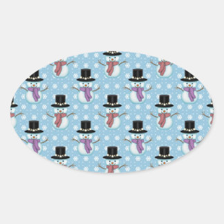 Cute Snowman and Snowflakes Pattern Oval Sticker