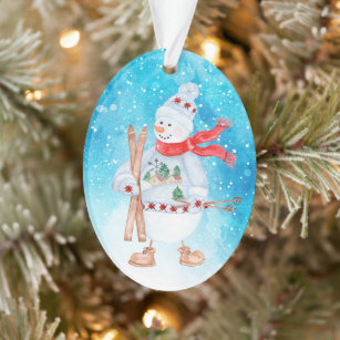 Skiing Snowman Christmas Ornaments Zazzle 100 Satisfaction Guaranteed