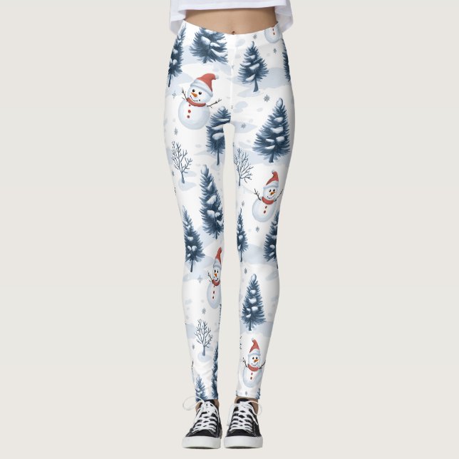 Cute Snowman And Snowy Trees  Leggings (Front)