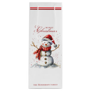 Cute Snowman and Winter Custom Name Wine Gift Bag