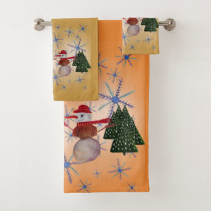 Cute Snowman Art Bath Towel Set