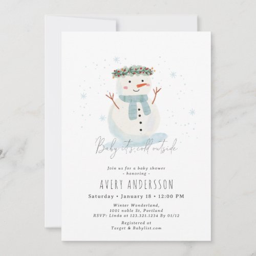 Cute Snowman Baby Its Cold Outside Baby Shower Invitation