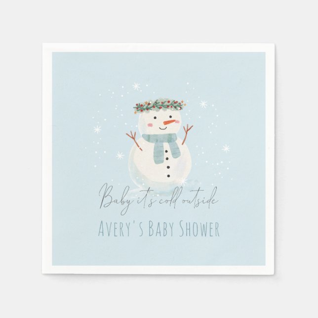 Cute Snowman Baby It's Cold Outside Baby Shower Napkins (Front)