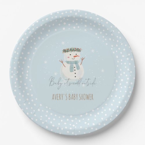 Cute Snowman Baby Its Cold Outside Baby Shower Paper Plates