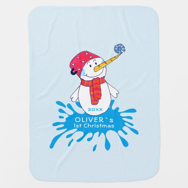 Cute Snowman Baby`s First Christmas  Baby Baby Blanket (Front)