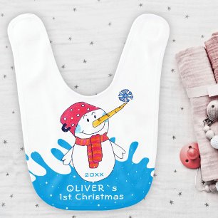 Cute Snowman Baby`s First Christmas Baby Bib